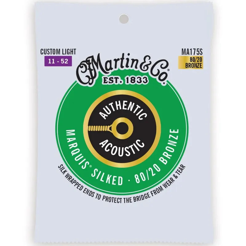 Martin Strings MA175S Authentic Acoustic Guitar Set Marquis Silked 80/20 Bronze Custom Light - 011 -.052