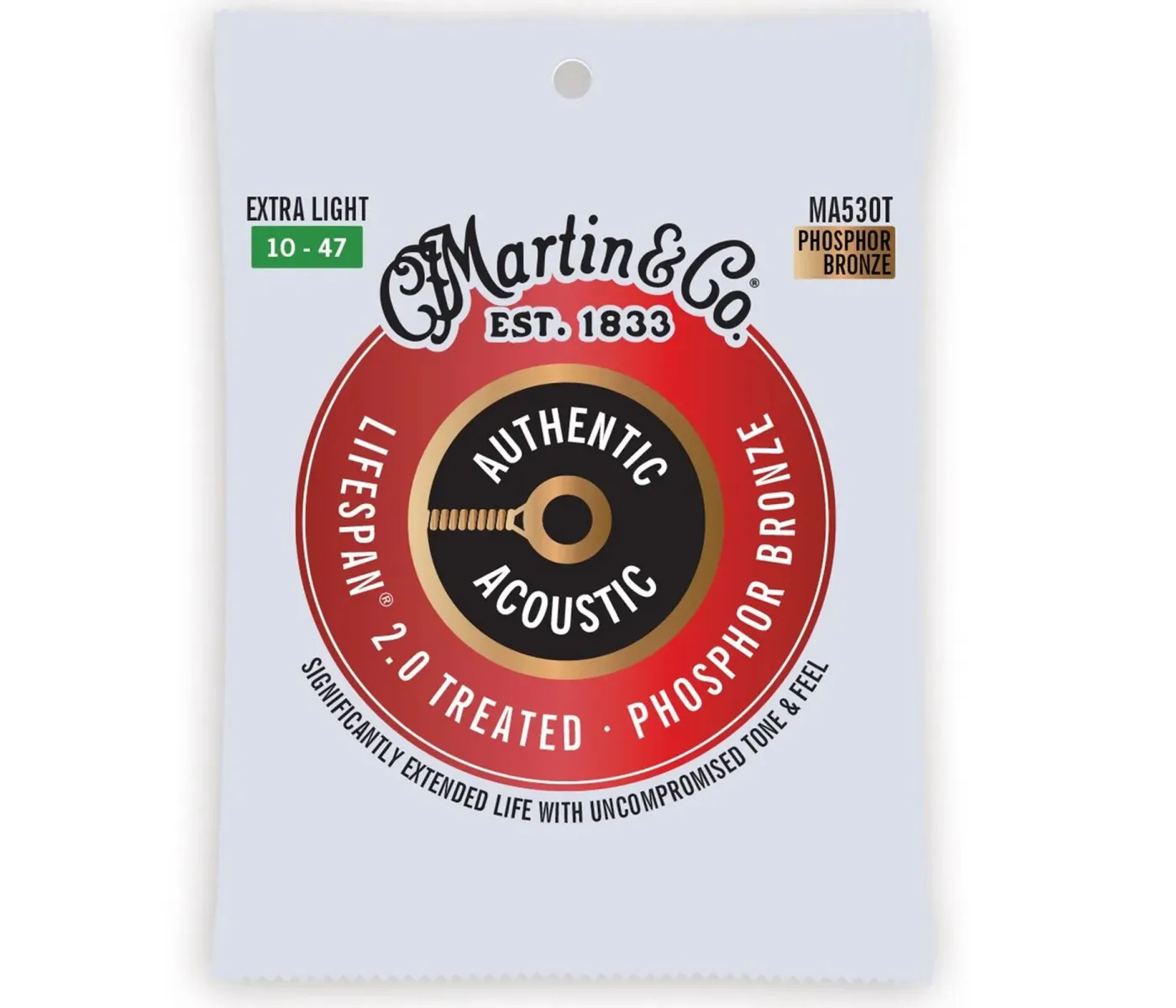 Martin Authentic Acoustic Guitar Set Lifespan 2.0  Strings - Extra Light .010-.047