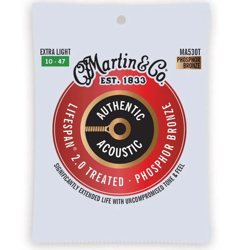 Martin Authentic Acoustic Guitar Set Lifespan 2.0 Strings - Extra Light .010-.047 Martin Authentic Acoustic Guitar Set Lifespan 2.0 Strings - Extra Light .010-.047