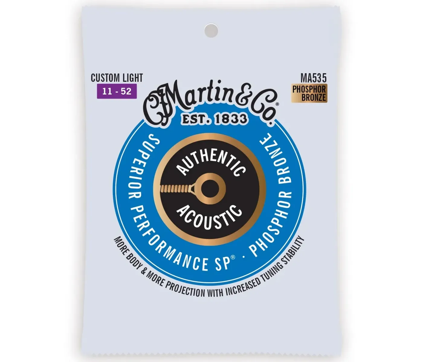 Martin Authentic Acoustic Superior Performance 92/8 Phosphor Bronze Guitar Strings - .011-.052 Custom Light