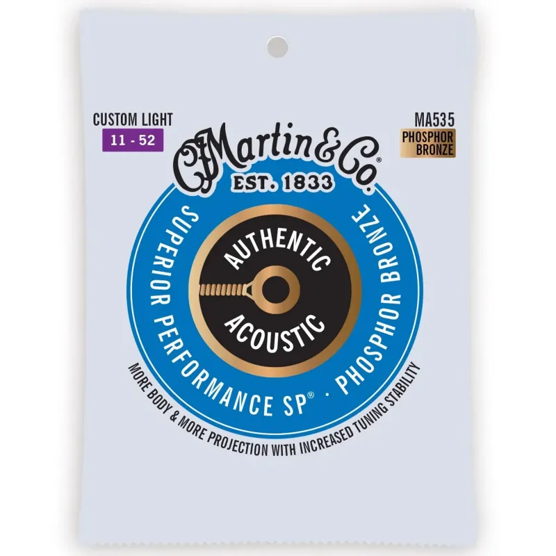 Martin Authentic Acoustic Superior Performance 92/8 Phosphor Bronze Guitar Strings - .011-.052 Custom Light Martin Authentic Acoustic Superior Performance 92/8 Phosphor Bronze Guitar Strings - .011-.052 Custom Light