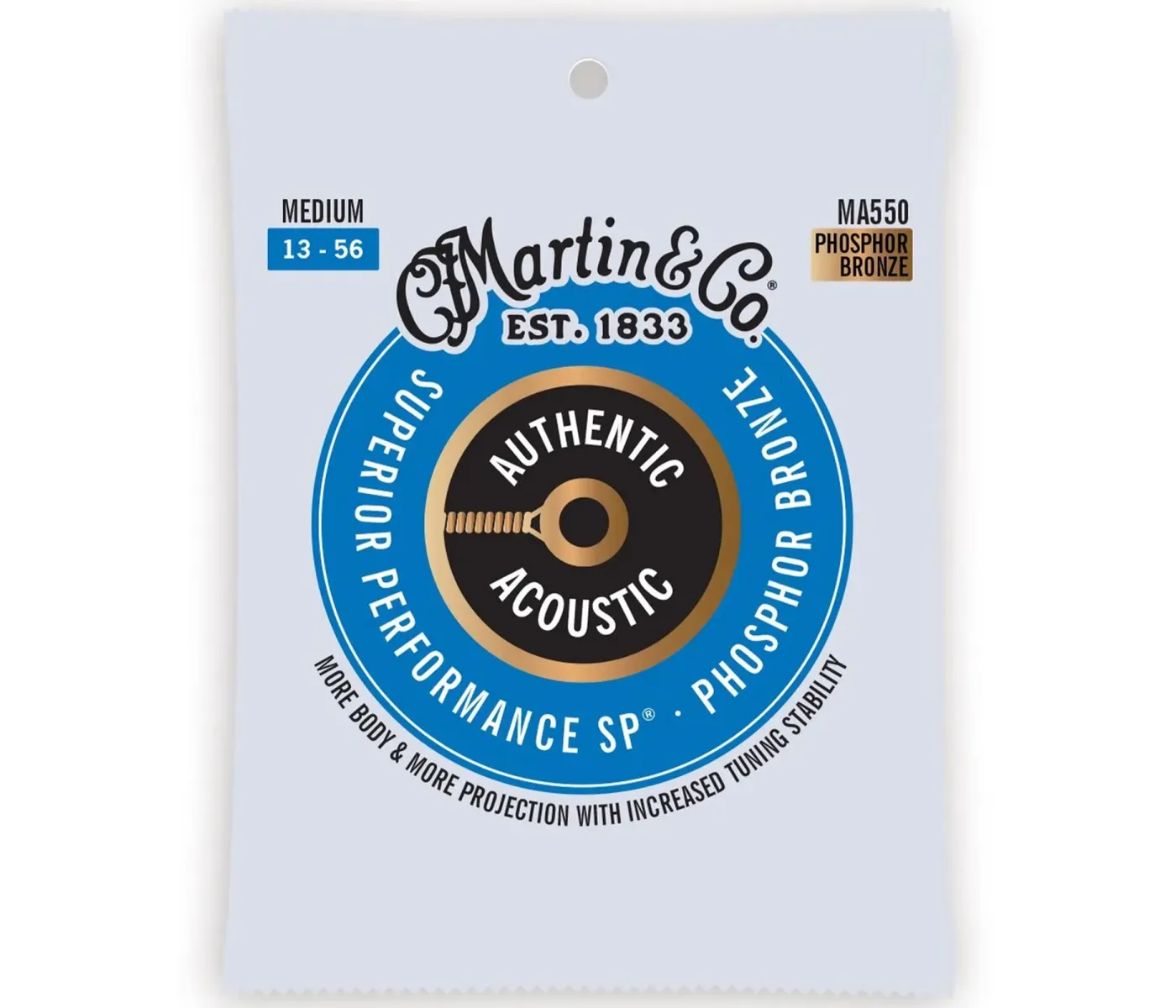 Martin Strings MA550 Authentic Acoustic Guitar Set Superior Performance SP 92/8 Phosphor Medium - 013 -.056