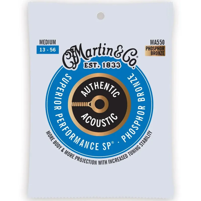 Martin Strings MA550 Authentic Acoustic Guitar Set Superior Performance SP 92/8 Phosphor Medium - 013 -.056