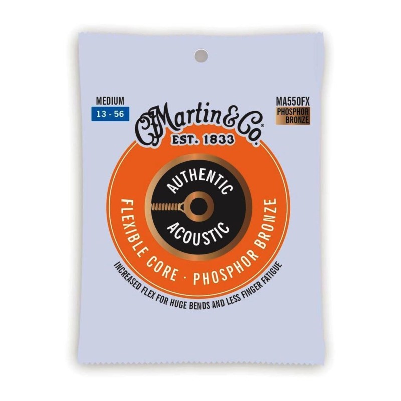 Martin Strings MA550FX Authentic Acoustic Guitar Set Flexible Core Silk & Steel Folk Medium - 0.13 - 0.56