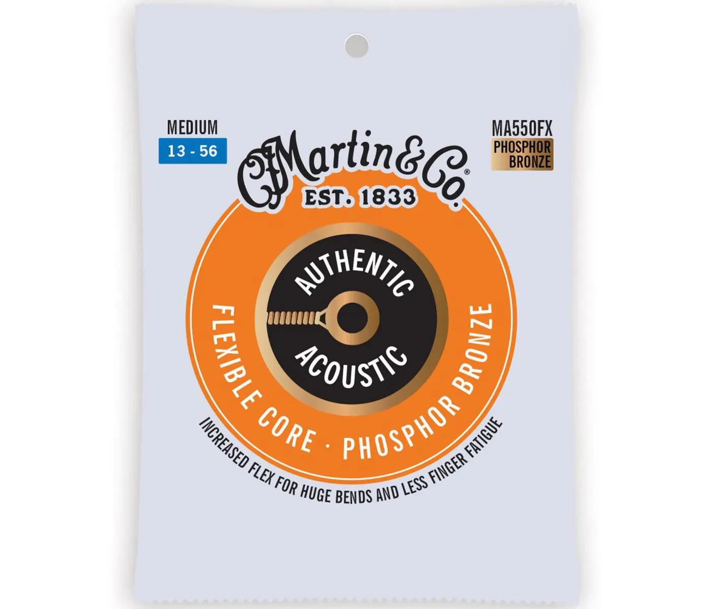 Martin Strings MA550FX Authentic Acoustic Guitar Set Flexible Core Silk & Steel Folk Medium - 0.13 - 0.56