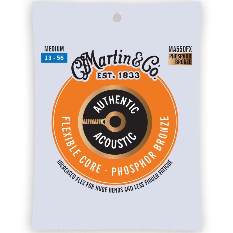 Martin Strings MA550FX Authentic Acoustic Guitar Set Flexible Core Silk & Steel Folk Medium - 0.13 - 0.56