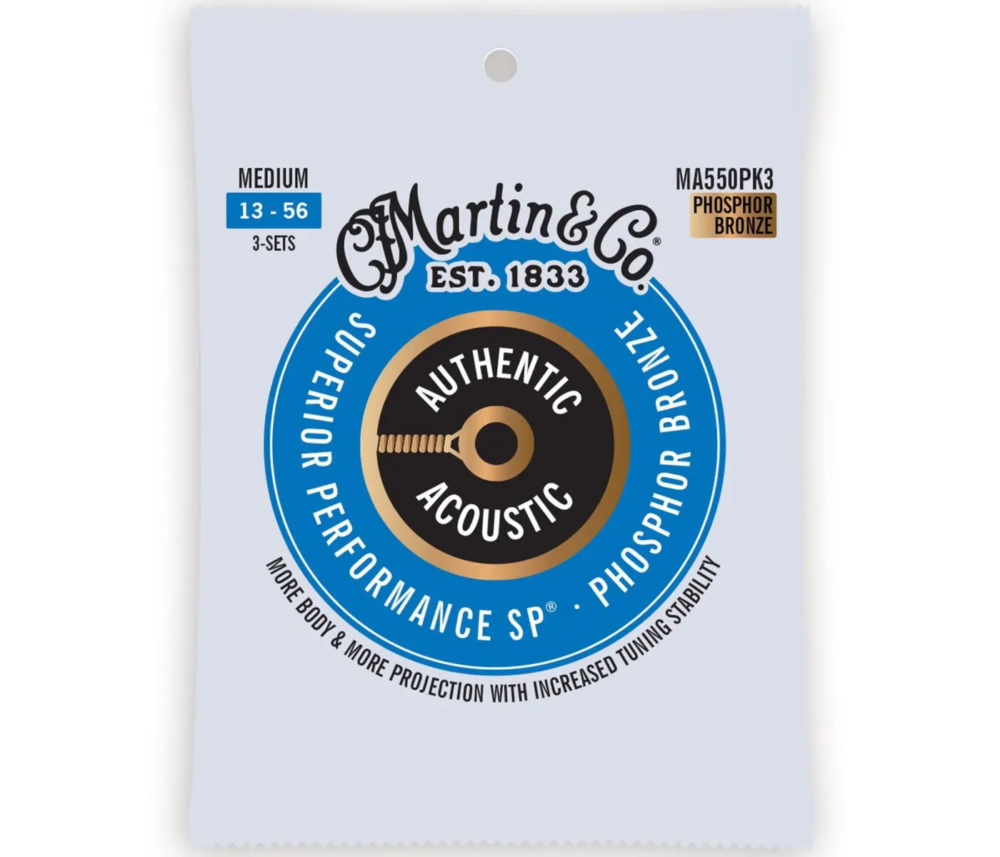 Martin Strings MA550PK3 3-Pack Authentic Acoustic Guitar Superior Performance SP 92/8 Phosphor Medium - 013 -.056