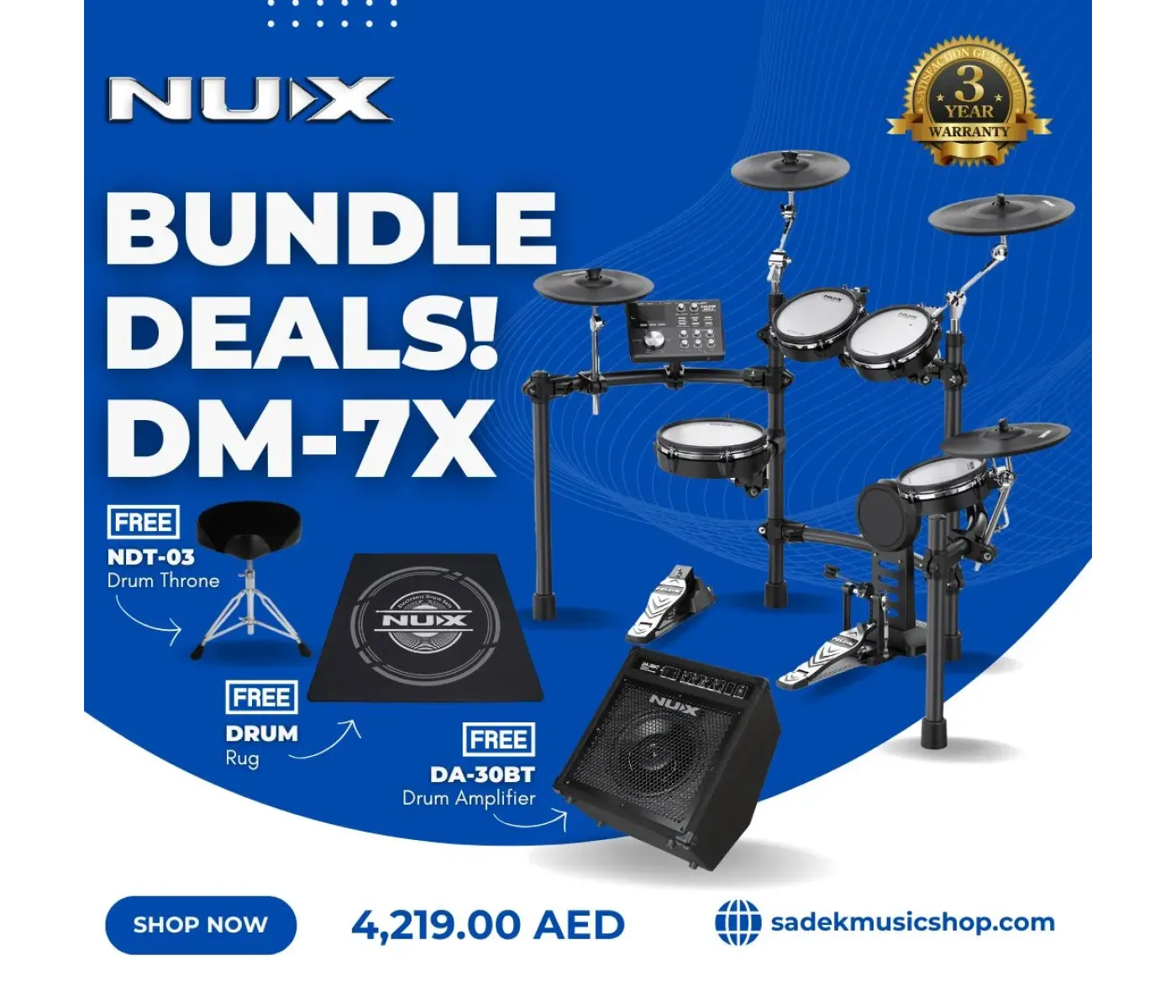 NUX DM-7X All Mesh Head Digital Drum Kit - 3 Years Warranty NUX DM-7X All Mesh Head Digital Drum Kit - 3 Years Warranty