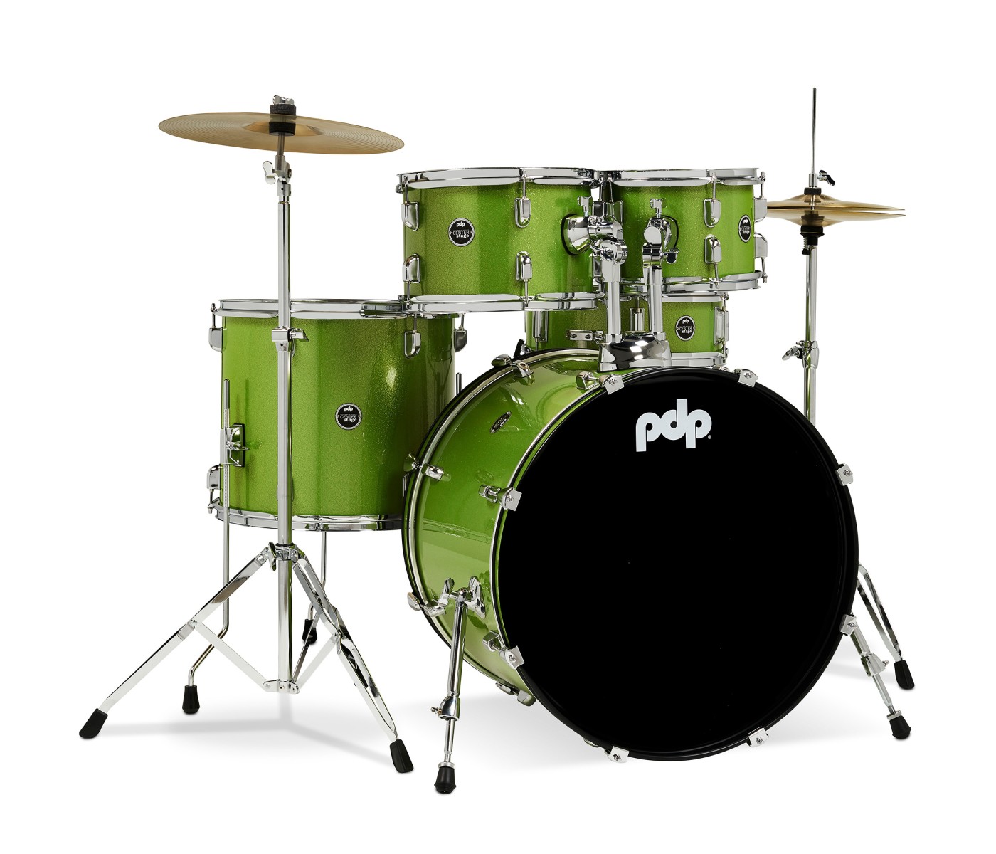PDP Drums Center Stage 5 Pieces Drumset with Hardware and Cymbals - Electric Green Sparkle
