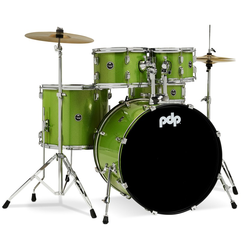 PDP Drums Center Stage 5 Pieces Drumset with Hardware and Cymbals - Electric Green Sparkle