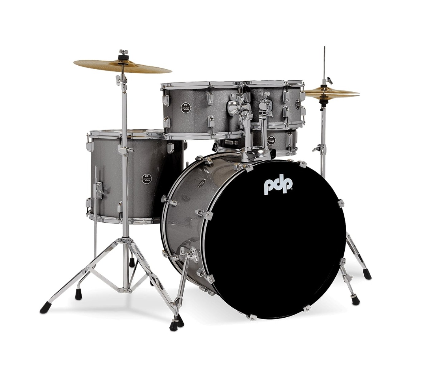 PDP Drums Center Stage 5 Pieces Drumset with Hardware and Cymbals - Silver Sparkle