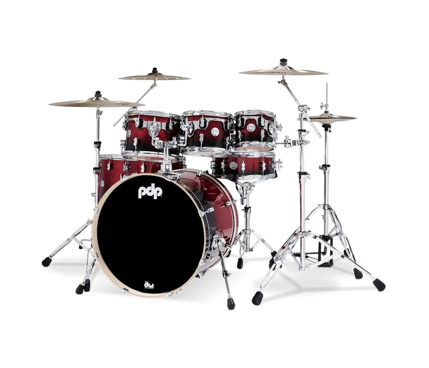 PDP Drums PDCM2217RB Concept Maple 7-Pieces Shell Pack Drumset - Red to Black Sparkle Fade - Without Cymbals