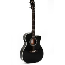 Sigma 000MC-1E-BK Guitars 000-14 Fret, Cutaway Solid Semi Acoustic Guitar - Black High Gloss