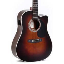 Sigma Guitars DTC-1E-SB D-14 Fret Solid Top Sitka Spruce Cutaway Semi-Acoustic Guitar - High Gloss Vintage Sunburst