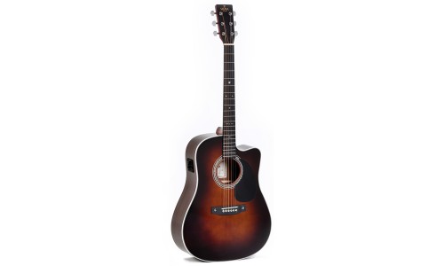 Sigma Guitars DTC-1E-SB D-14 Fret Solid Top Sitka Spruce Cutaway Semi-Acoustic Guitar - High Gloss Vintage Sunburst