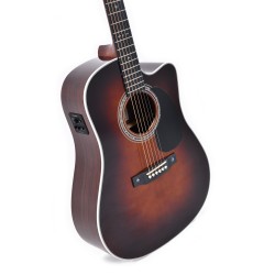 Sigma Guitars DTC-1E-SB D-14 Fret Solid Top Sitka Spruce Cutaway Semi-Acoustic Guitar - High Gloss Vintage Sunburst