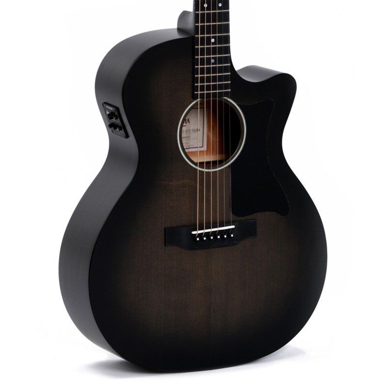 Sigma Guitars GMC-STE-BKB Grand OM-14 Fret Solid Top Sitka Spruce Cutaway Semi-Acoustic Guitar - Black Burst