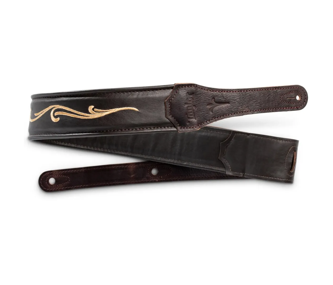 Taylor 4124-25 Embroidered Leather 2.5-inch Guitar Strap - Spring Vine Leather Chocolate Brown