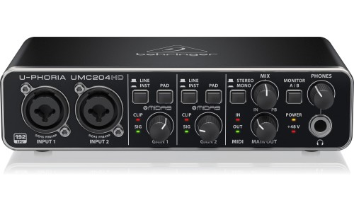 Behringer U-Phoria UMC204HD USB Audio Interface with Midas Mic Preamplifiers