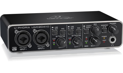 Behringer U-Phoria UMC204HD USB Audio Interface with Midas Mic Preamplifiers