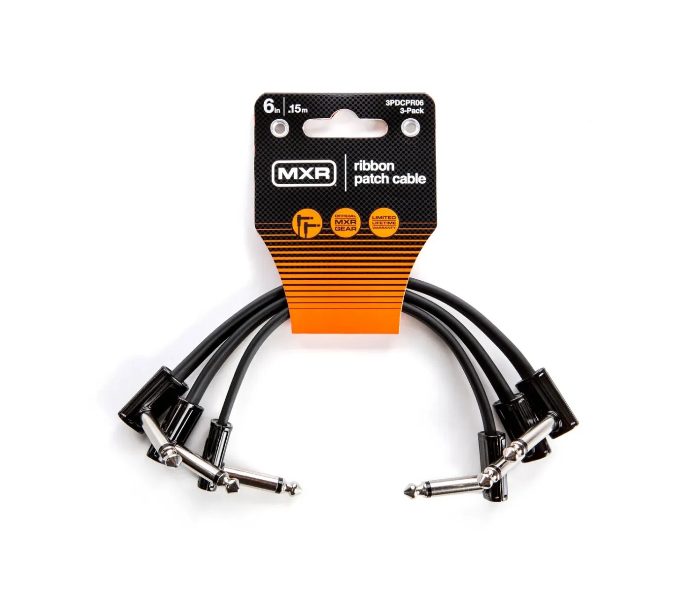 Jim Dunlop 3PDCPR06 MXR 6 inch Right Angle to Right Angle Ribbon Pedalboard Patch Cable - 3 Pieces