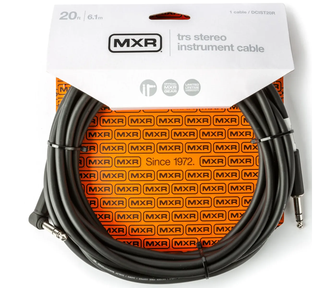 Jim Dunlop DCIST20R TRS Stereo Cable - Straight/Right Angle End - 6 Meters