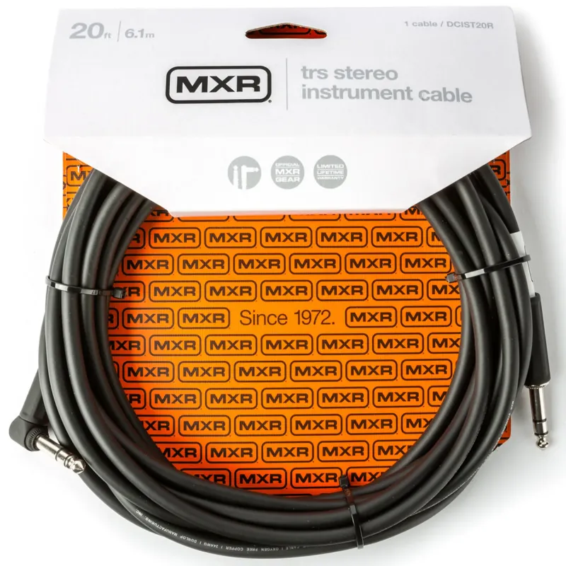 Jim Dunlop DCIST20R TRS Stereo Cable - Straight/Right Angle End - 6 Meters Jim Dunlop DCIST20R TRS Stereo Cable - Straight/Right Angle End - 6 Meters