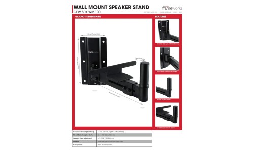 Gator Frameworks GFW-SPK-WM100 Wall Mount Speaker Stands - Pair