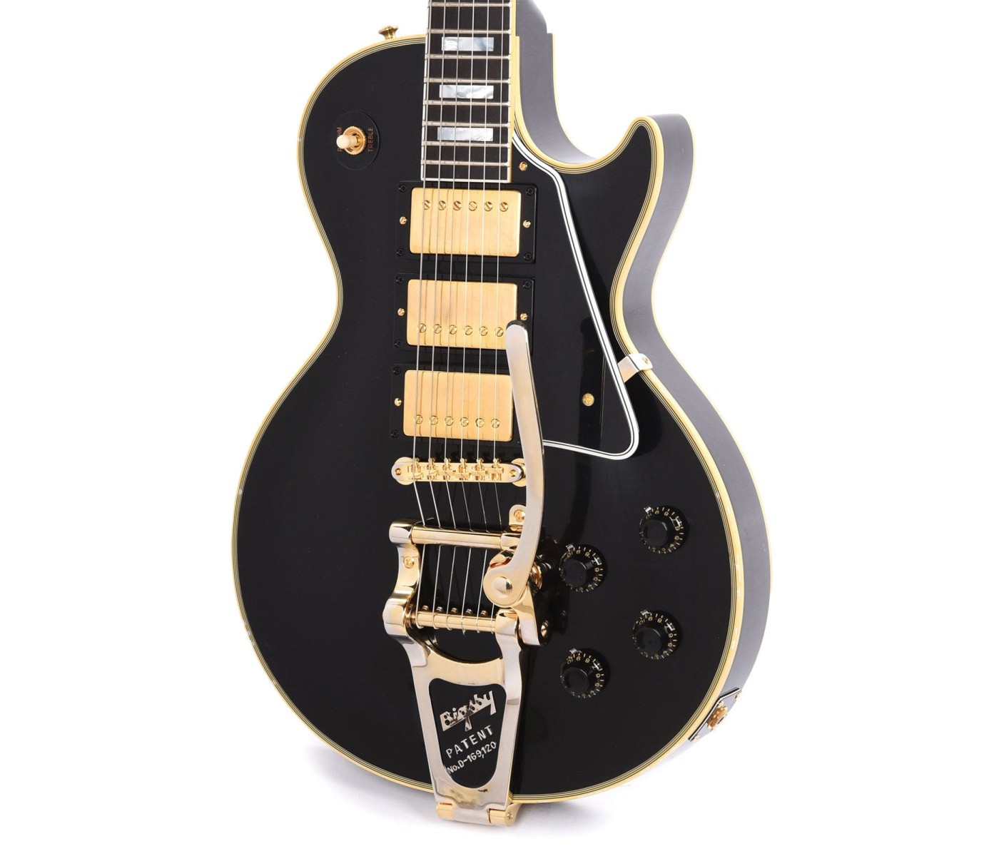 Gibson Custom Shop LPB357LAEBBG1 Murphy Lab 1957 Les Paul Custom 3-Pickup Bigsby Electric Guitar - Ebony Light Aged