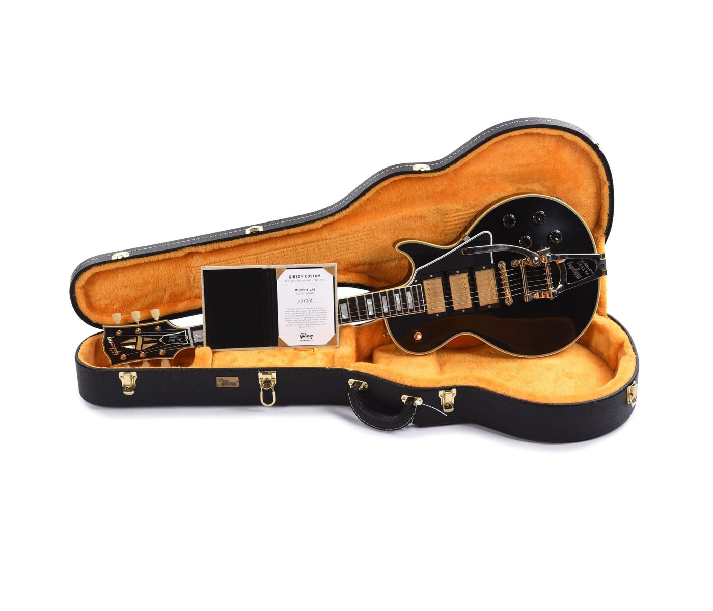 Gibson Custom Shop LPB357LAEBBG1 Murphy Lab 1957 Les Paul Custom 3-Pickup Bigsby Electric Guitar - Ebony Light Aged