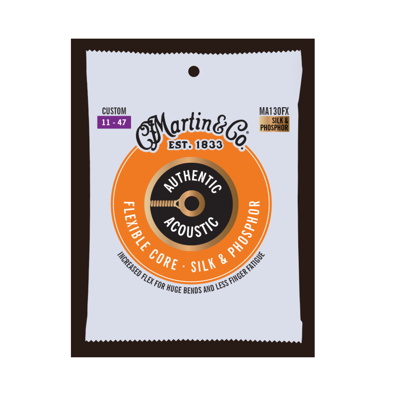 Martin Strings MA130X Authentic Acoustic Guitar Set Flexible Core Silk & Steel Folk Custom - 0.11 - 0.47