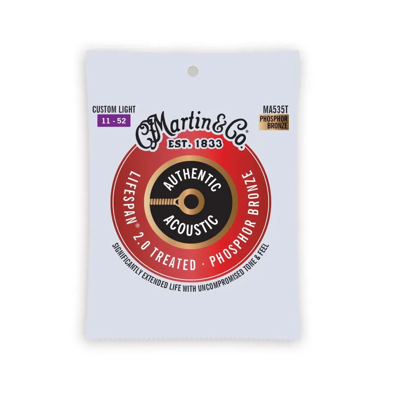 Martin Strings Authentic Acoustic Set Lifespan 2.0 Treated Guitar Strings 92/8 Phosphor Bronze Custom Light - .011-.052
