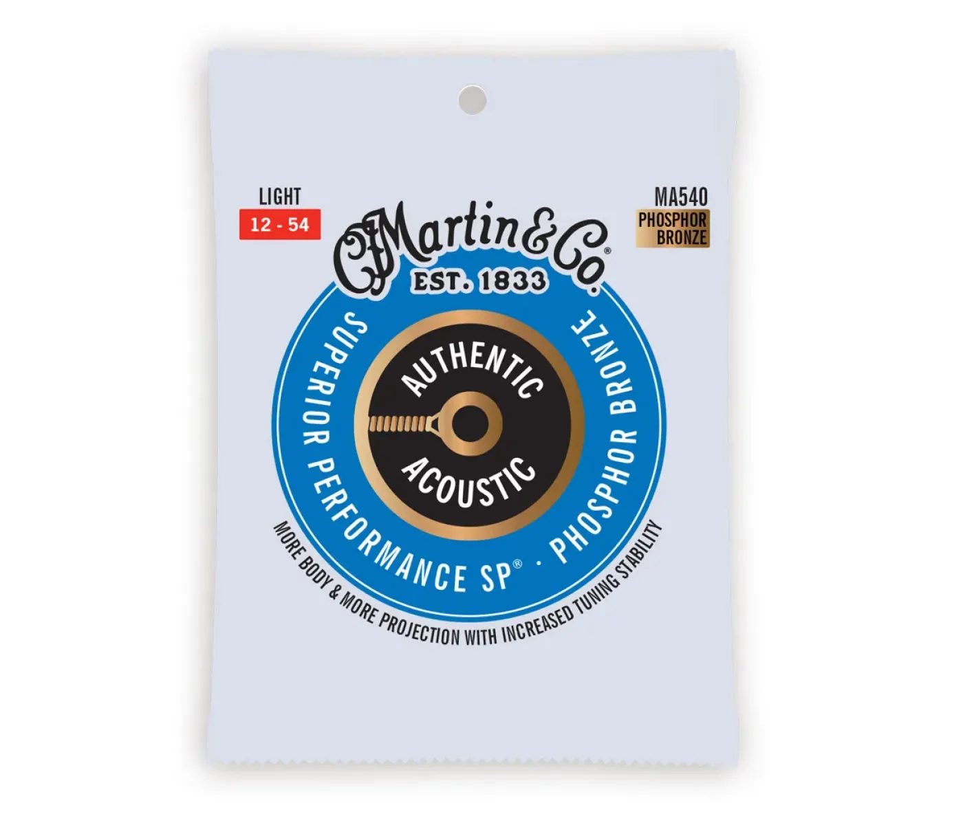 Martin Strings MA540 Authentic Acoustic Guitar Set Superior Performance SP 92/8 Phosphor Bronze Light - 012 -.054