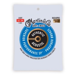 Martin Strings MA540PK3 3-Pack Authentic Acoustic Guitar Superior Performance SP 92/8 Phosphor Bronze Light - 012 -.054