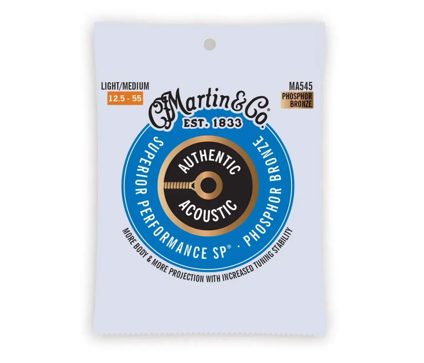 Martin Strings MA545 Authentic Acoustic Guitar Set Superior Performance SP 92/8 Phosphor Bronze Light/Medium - 012.5 -.055