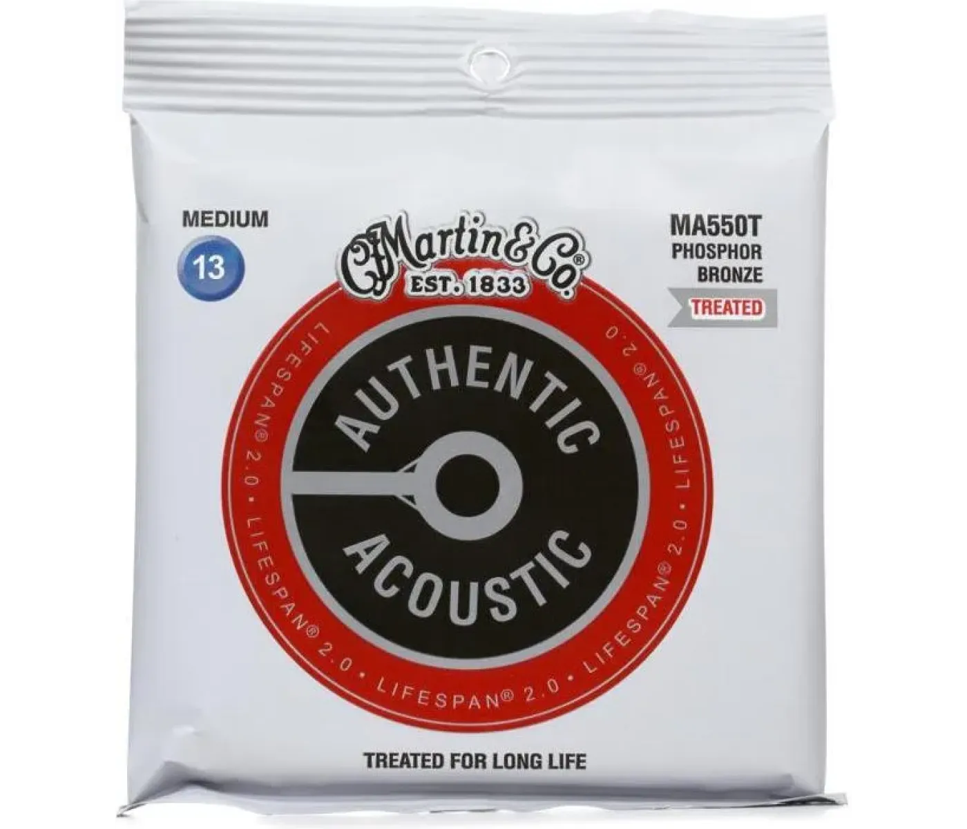 Martin Strings MA550T Authentic Acoustic Guitar Set Lifespan 2.0 Treated Guitar Strings 92/8 Phosphor Bronze Medium - .013-.056