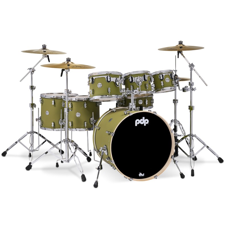 PDP Drums PDCM2217SO Concept Maple 7-Pieces Shell Pack Drumset - Satin Olive - Without Cymbals