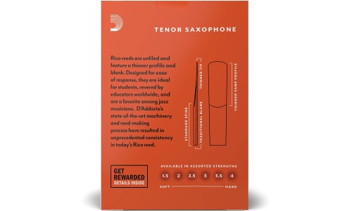 Rico by D'Addario RKA1020 Tenor Saxophone Reeds - Strength 2 - 10 Pieces