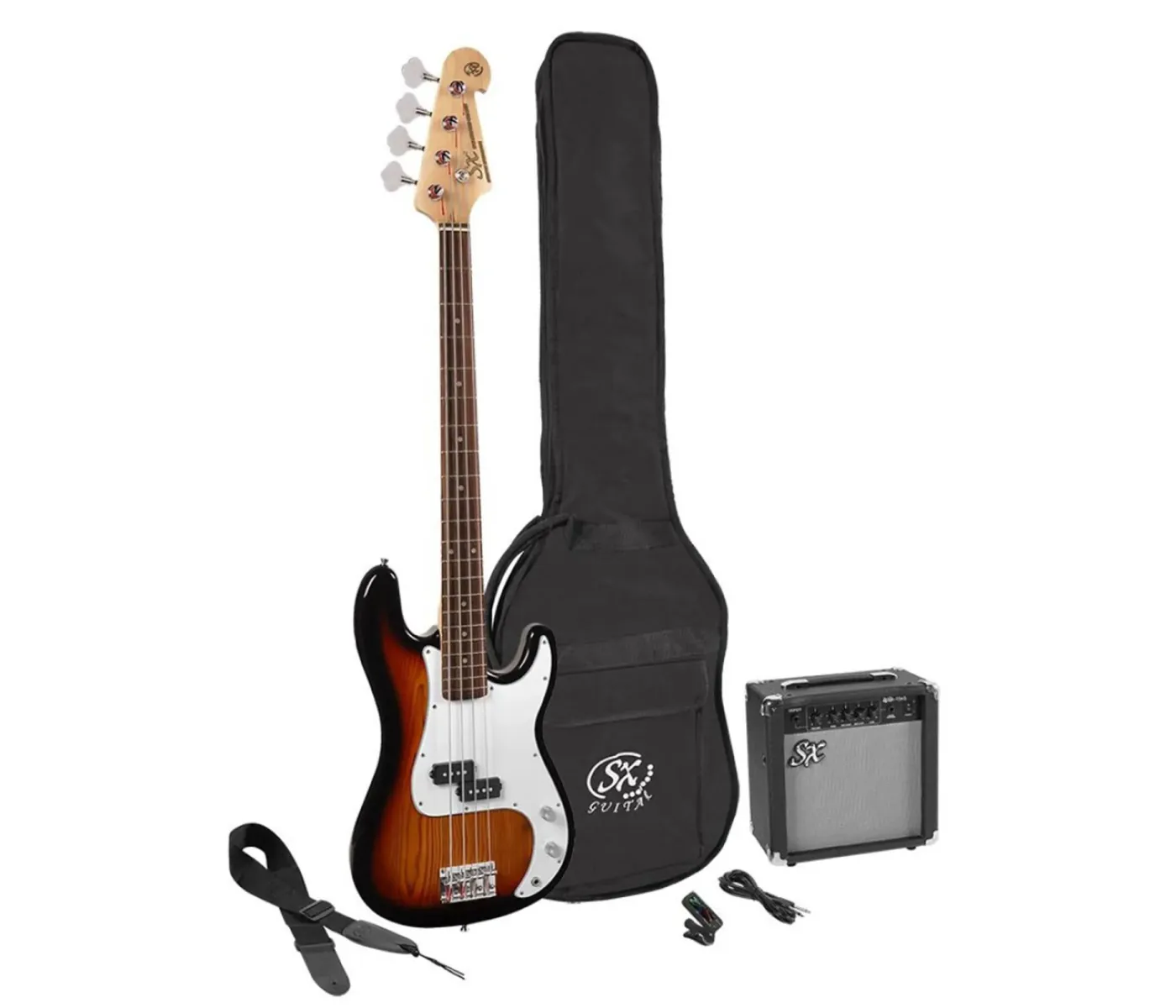 SX Guitar SB2-SK-3TS Precision SB2 Electric Bass Package Guitar - Sunburst
