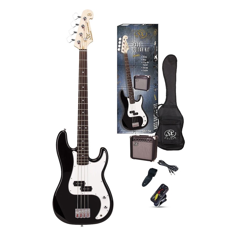 SX Guitar SB2-SK-BK Precision SB2 Electric Bass Package Guitar - Black