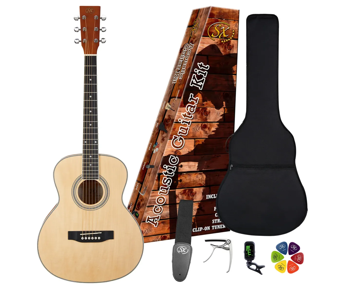 SX Guitar 3/4 Dreadnought Acoustic Guitar Kit - Natural