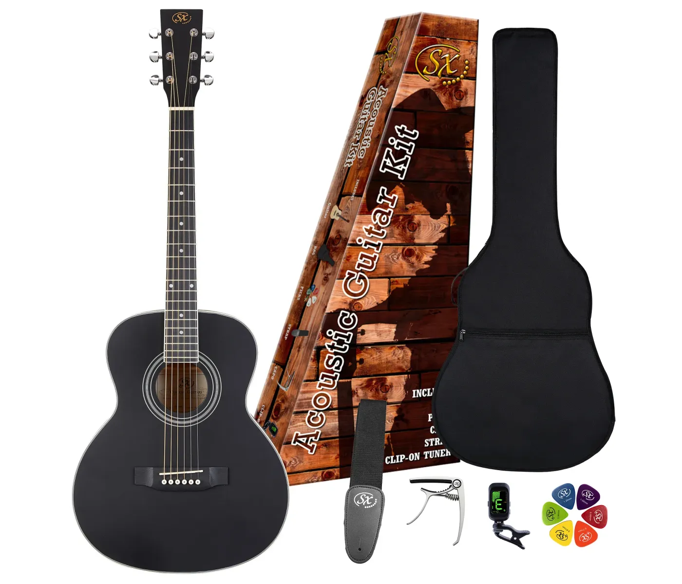 SX Guitar 3/4 Dreadnought Acoustic Guitar Kit - Black