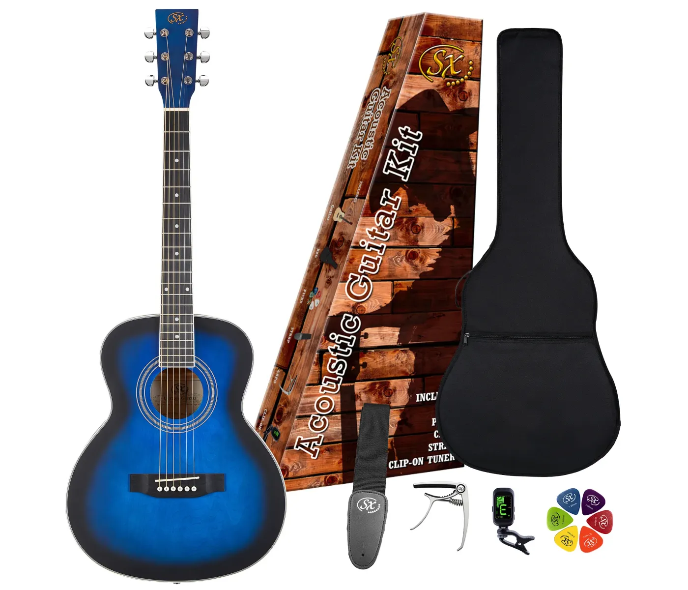 SX Guitar 3/4 Dreadnought Acoustic Guitar Kit - Blue