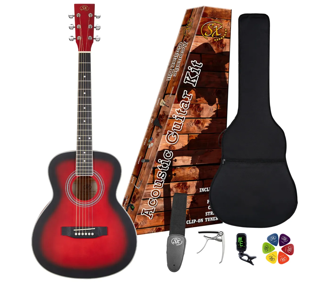 SX Guitar 3/4 Dreadnought Acoustic Guitar Kit - Red