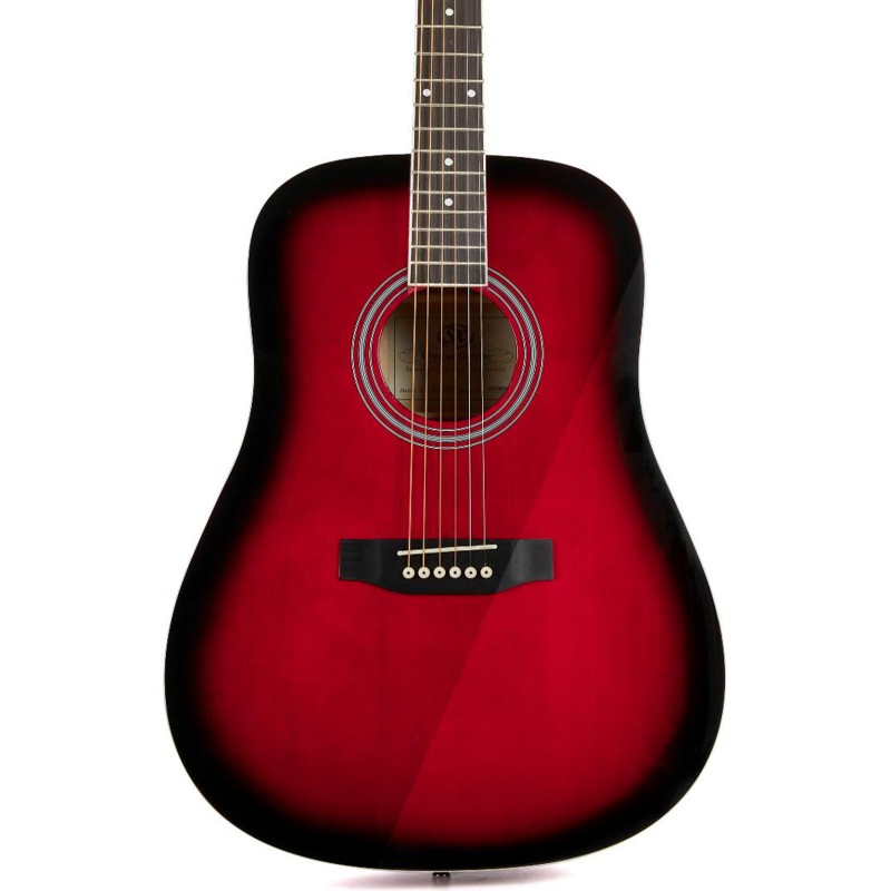 SX Guitar SD104GRDS Dreadnought Acoustic - Gloss Red Sunburst