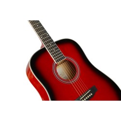 SX Guitar SD104GRDS Dreadnought Acoustic - Gloss Red Sunburst