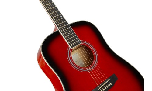 SX Guitar SD104GRDS Dreadnought Acoustic - Gloss Red Sunburst