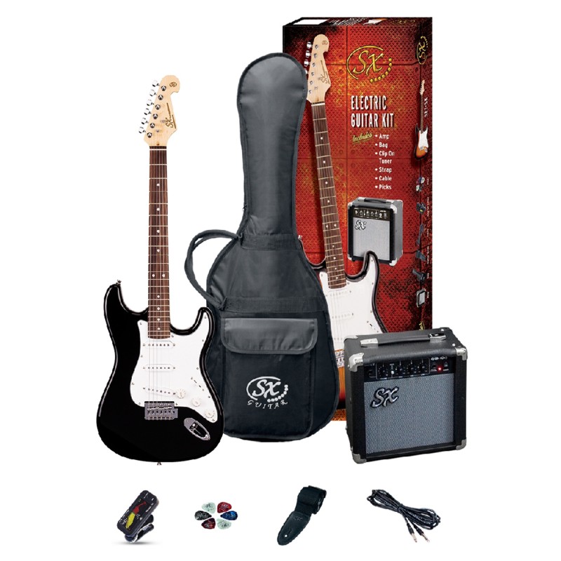 SX Guitar SE1-SK-BK Stratocaster Electric Package Guitar - Black