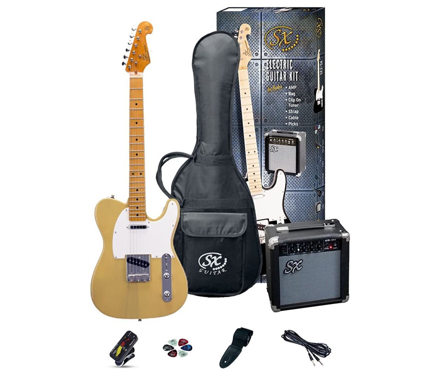 SX Guitar SE2-SK-BSB SE2 Electric Package Guitar - Butter Scotch Blonde