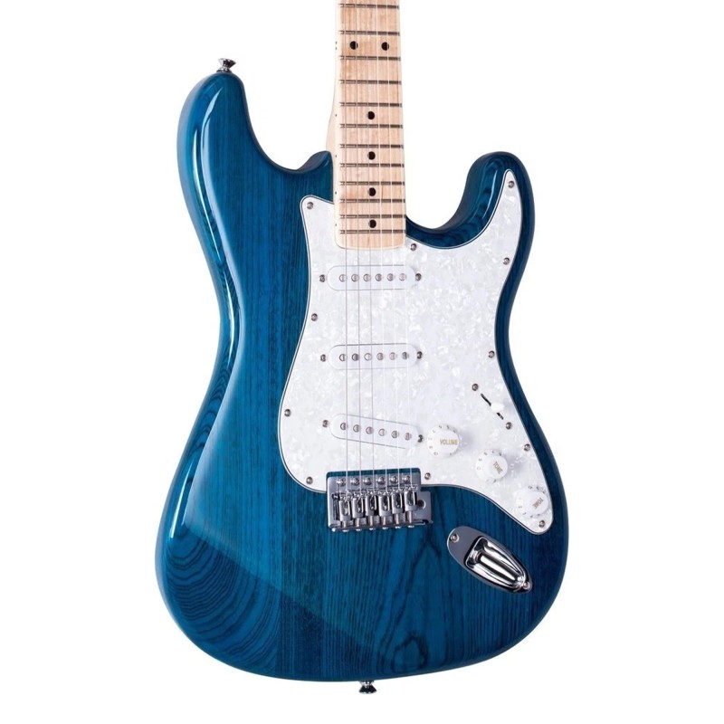 SX Guitar SST/ASH/TBU Ash Series Stallion Electric Guitar - Trans Blue